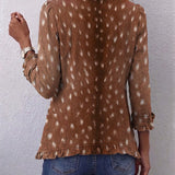 Elena | Chaqueta bohemia con estampado animal marrón y volantes
