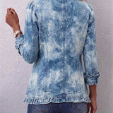 Ginebra | Chaqueta bohemia botánica vintage degradada azul con volantes