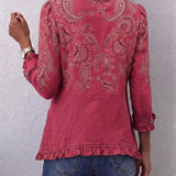 Isolda | Chaqueta paisley vintage rosa antiguo con volantes