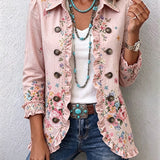 Martina | Chaqueta floral rosa con volantes y botones