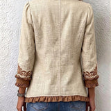 Octavia | Chaqueta bohemia floral vintage camel y marrón con volantes