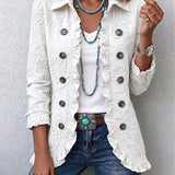 Camila | Chaqueta bohemia chic bordada de flores marfil con acabados fruncidos