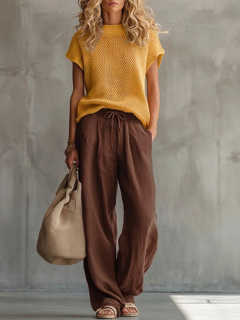 Reinalda | Conjunto de punto y pantalón de mezcla de lino