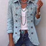 Emilia | Chaqueta paisley vintage azul cielo con volantes