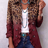 Olivia | Blazer leopardo degradado burdeos con volantes