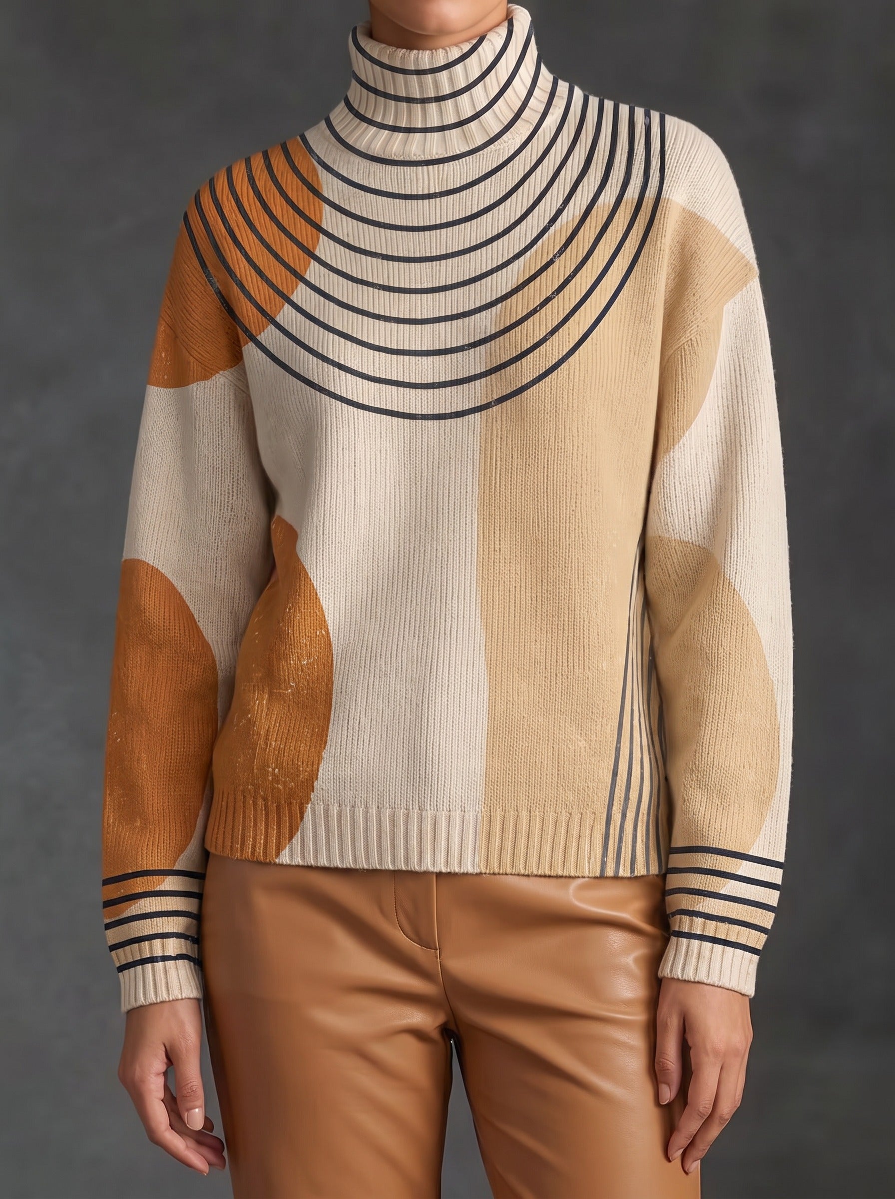 Leona | Jersey de cuello alto de arcos en crema y naranja