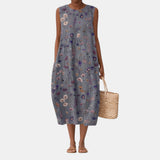 Columba | Vestido de florecillas bordadas sobre gris