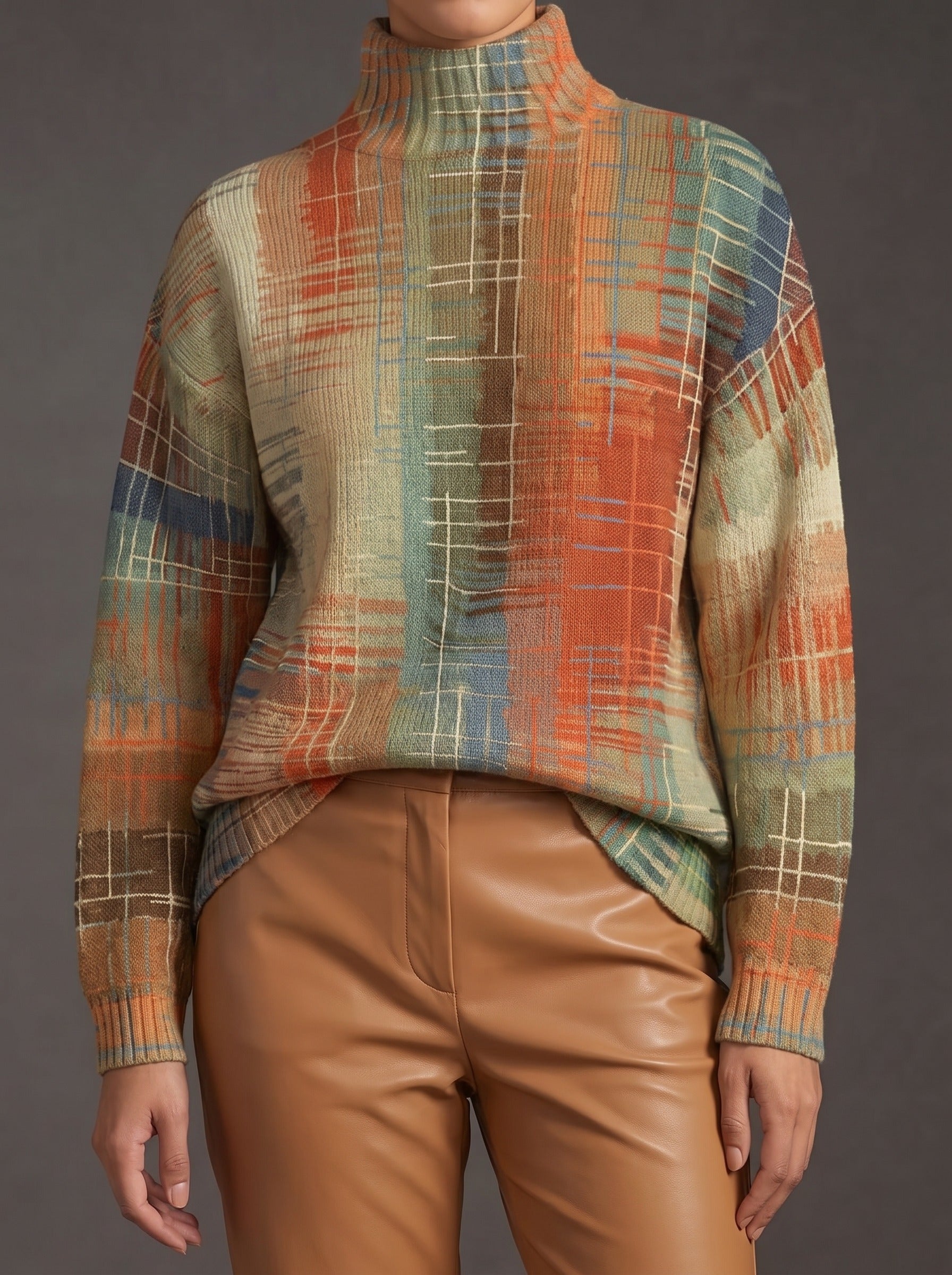 Inesa | Jersey de cuello alto de trama en ocre y coral