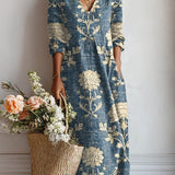 Sibila | Vestido de flores claras sobre índigo