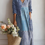 Victorina | Vestido de retales azules de topos y rayas