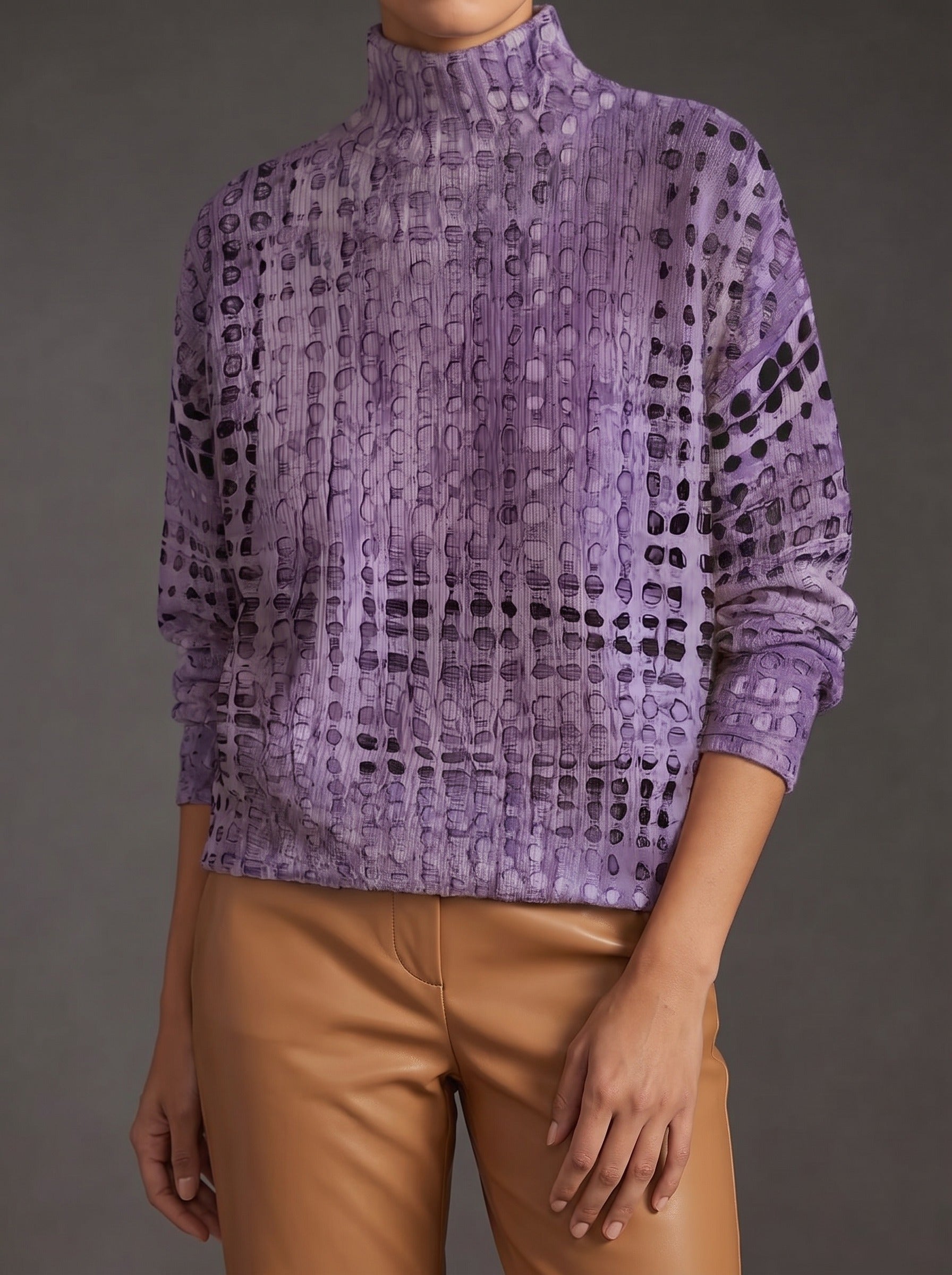 Vera | Jersey de cuello alto de rejilla calada en lila