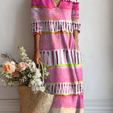 Lorenza | Vestido de rayas pintadas en fucsia